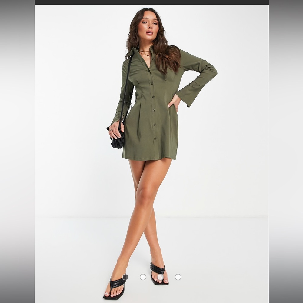 Olive Green Button-Up Dress